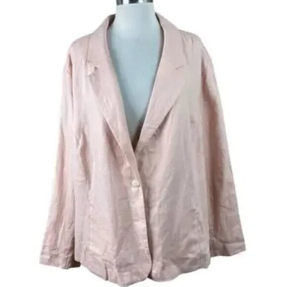 J Jill Womens Love Linen Blazer Sz 4X Seashell Pink Blush Vacation Resort NWT - Picture 2 of 12